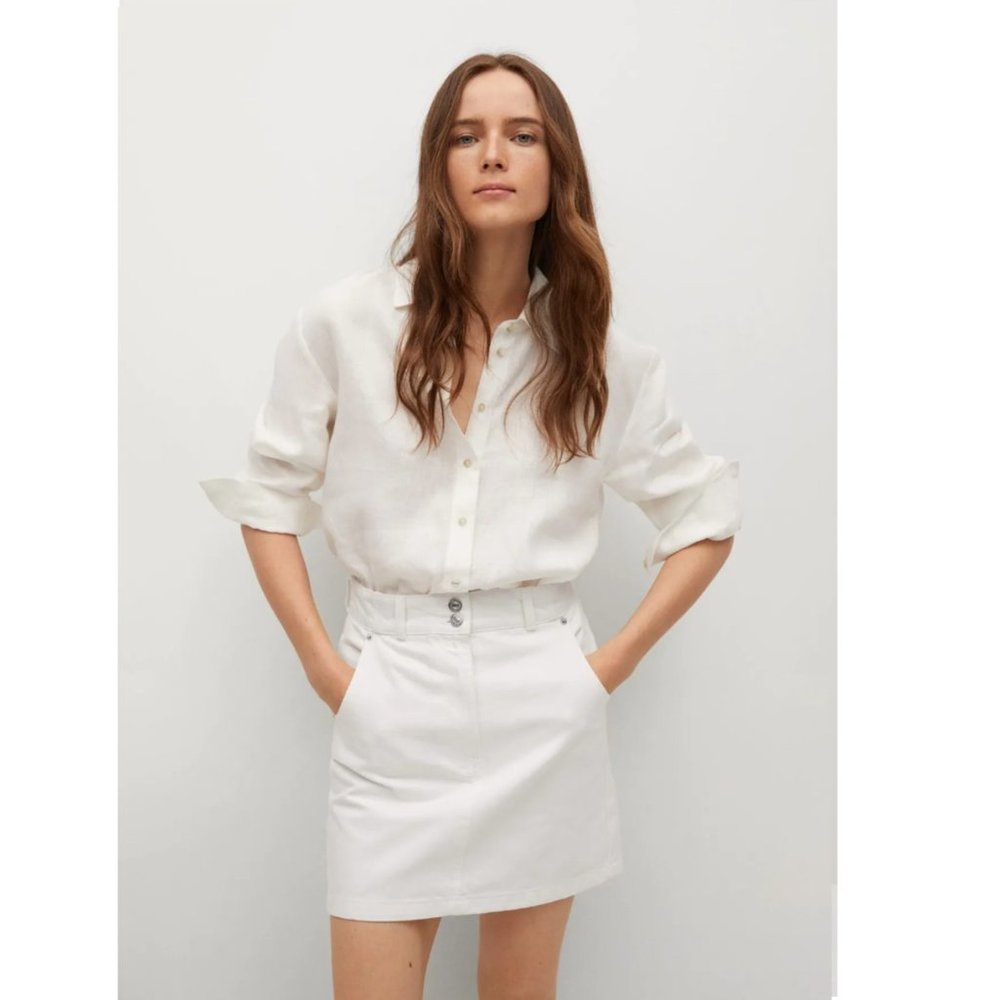 NEW MANGO Denim Skirt Pocket White Size M 100% cotton - Picture 2 of 16